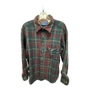 Vintage 90’s Pendleton XL Field Shirt Red Gray Flannel 100% Pure Virgin Wool